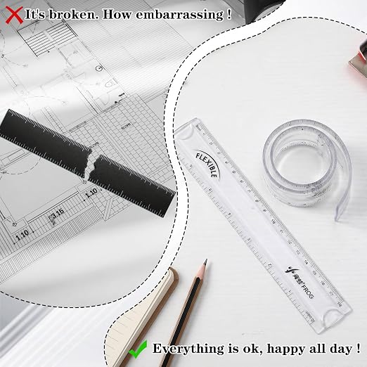 Grevosea 2 PCS Flexible Rulers, 7 Inch/18cm Clear Plastic Ruler | Soft Bendable Ruler with Centimeters and Inches for Kids and Adults School Classroom Office Supplies