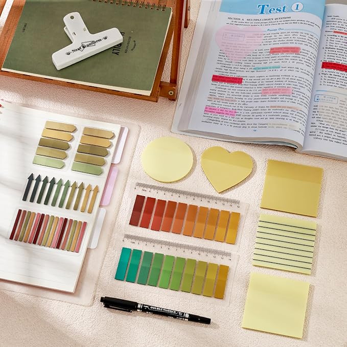 1450 Sheets Transparent Sticky Notes, 3 x 3 inch Aesthetic Clear Lined Sticky Notes with Pen, Gradient Color Waterproof Self-Adhesive Annotation Tabs for Bible Journaling (Yellow)