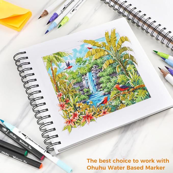 Ohuhu Mix Media Pad, 8.3" x 8.3" Mixed Media Art Sketchbook, 120 LB/200 GSM Heavyweight Papers, 62 Sheets/124 Pages, Spiral Bound Mix Media Paper Pad for Acrylic, Painting, Christmas Gift