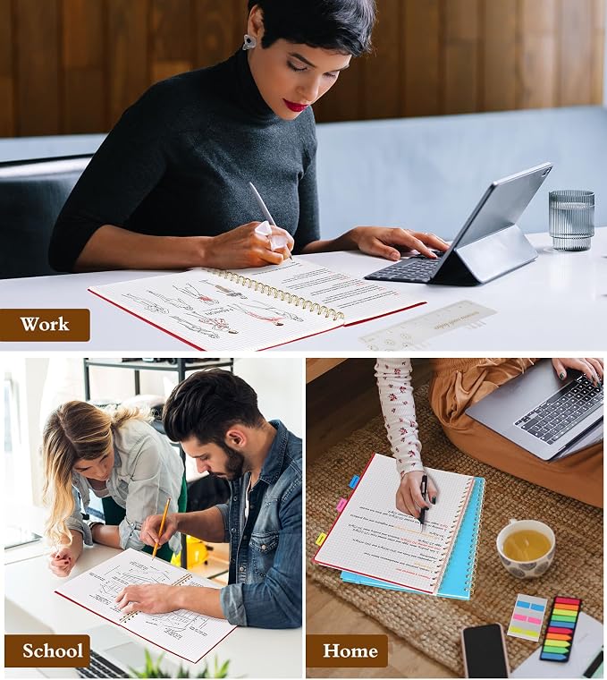 Graph Paper Notebook, Spiral Notebook Journal 8.5” x 11”, A4 Large Grid Notebooks for Women Men, 100 GSM Graph Paper, Plastic Hardcover Spiral Graphing Journals for Work School Engineerin, Red