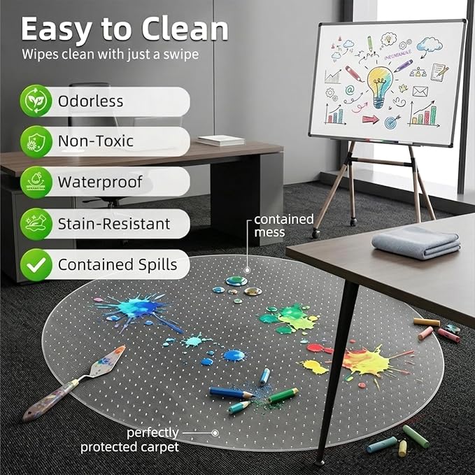 Office Chair Mat Carpet Protector: 36" x 36" Plastic Heavy Duty Computer Desk Mats with Lip for Low Flat and No Pile Carpeted Floor - Clear Rug Pad for Rolling Chairs Office Work Home Gaming Round
