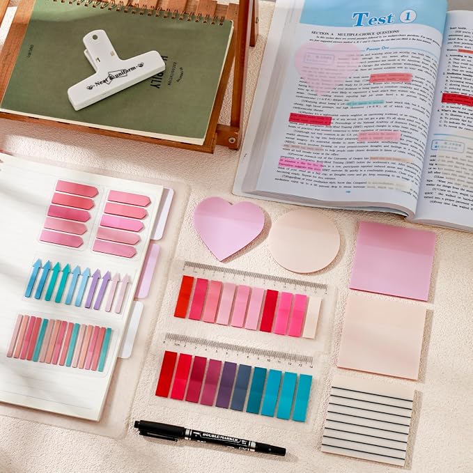1450 Sheets Transparent Sticky Notes, 3 x 3 inch Aesthetic Clear Lined Sticky Notes with Pen, Gradient Color Waterproof Self-Adhesive Annotation Tabs for Bible Journaling (Pink)
