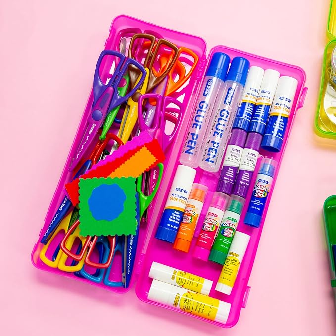 BAZIC PRODUCTS Bright Color Ruler-Length Pencil Box, 12-Case | 13 3/8 x 5 3/8 x 2 1/2 in, snap-latch lid for long supplies
