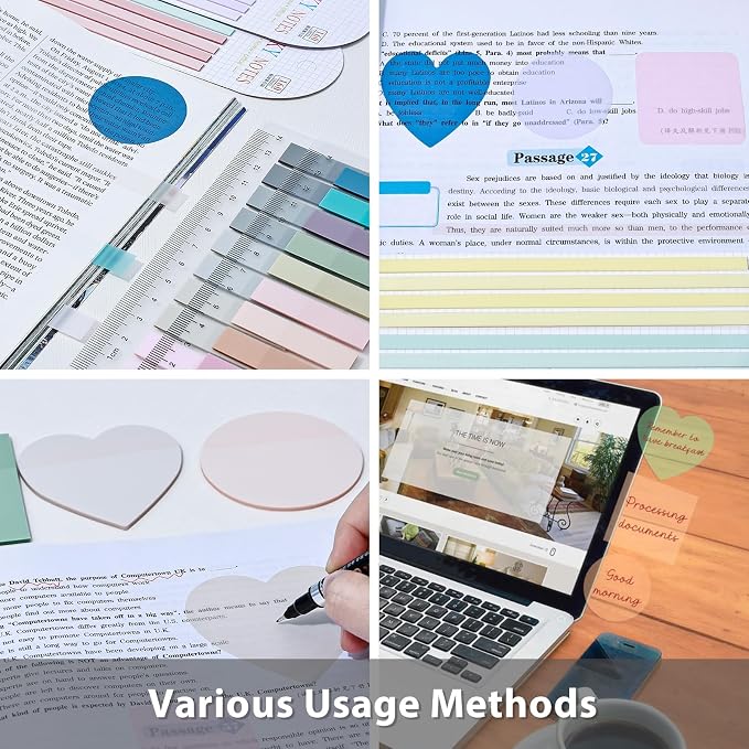 870 Sheets Transparent Sticky Notes, Clear 3 x 3 Heart Sticky Notes with Marker, Waterproof Translucent Annotation Index Tabs for Bible Study Journaling Supplies