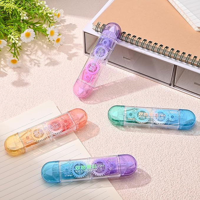 Temiary 4 Pcs 2 in 1 White & Beige Correction Tapes Pens, Gradient Color | Quick Dry White Smooth Pull Out Pen for Writing, Cute Tapes Easy to Use for Classroom Office Back to School Supplies