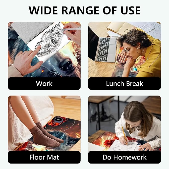 Heated Mouse Pad with 3 Levels Heated & 3 Hours Auto Shut-Off Mouse Pad for Warming Hands in Office Home, 23.6" x 14.2"Large Safe Desk Mat Hand Warmer,Wolf Rose