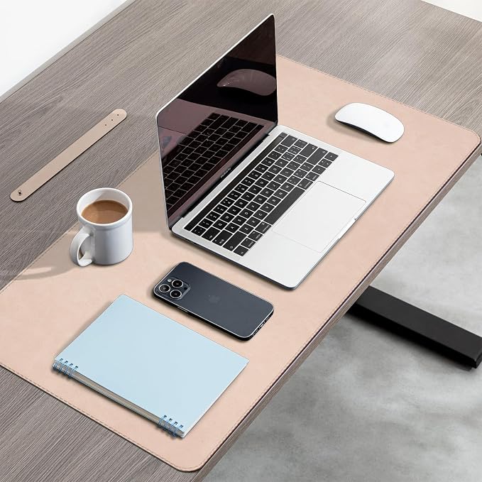 CHEERYGOO Leather Office Desk Pad Protector, Non-Slip PU Leather Desk Blotter, Waterproof Laptop Writing Mouse Pad for Office and Home,23.6"x 13.8" M Beige