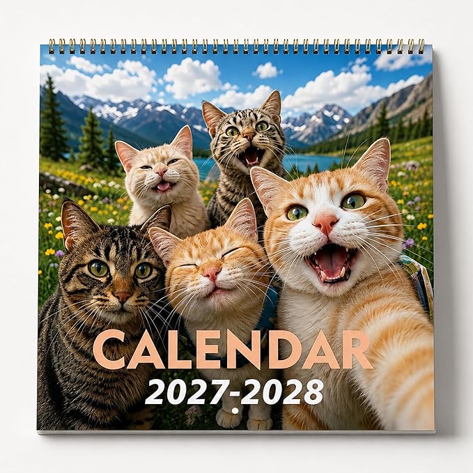Cat Wall Calendar 2027-2028 | 18-Month Funny Cute Cat Calendar (Jan. 2027 - Jun. 2028) | 12" x 24" Open | Thick & Sturdy Paper | Holidays Highlighted | Gift for Cat Lovers, Men, Women, Kids
