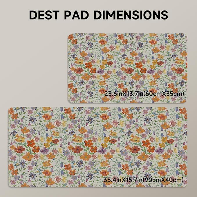 Botanical Floral Desk Pad Blotter,Large Mouse Pad 35 x 17in,PU Leather Desk Mat Writing Pad Protector, Non-Slip Waterprrof,Desktop Decor for Home Office Women Girls (Little Forest)