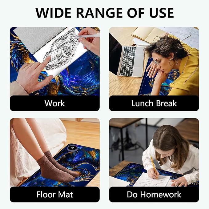 Large Heated Mouse Pad–23.6" x 14.2" Desk Mat for Office | 3 Adjustable Heat Levels,Auto Shut-Off After 3 Hours for Safety,Keeps Hands Warm While Working,Castle Dragon