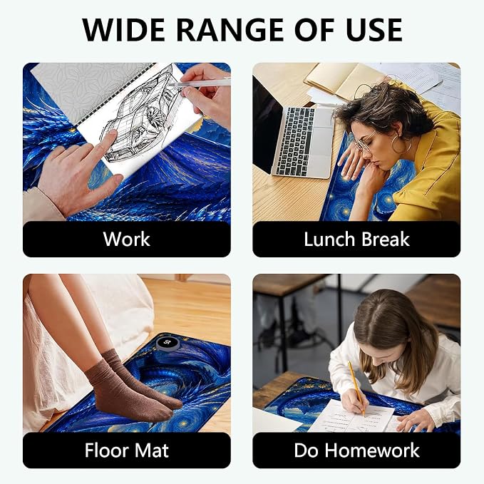 Large Heated Mouse Pad–31.5" x 13" Desk Mat for Office | 3 Adjustable Heat Levels,Auto Shut-Off After 3 Hours for Safety,Keeps Hands Warm While Working,Blue Dragon Starry Sky