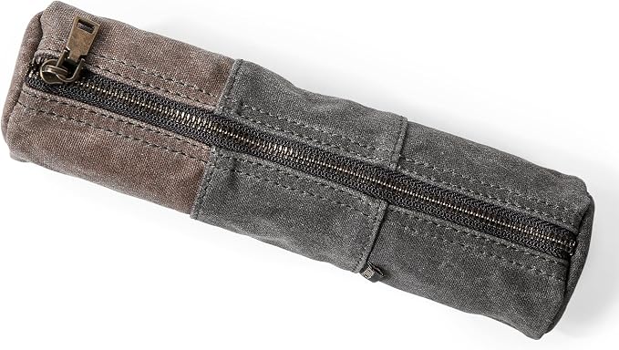 GOOTIUM Waxed Canvas Pencil Pouch - Vintage Zippered Stationery Organizer for Pens, Pencils, and Accessories Handmade Multi-Purpose Utility Case, Taupe