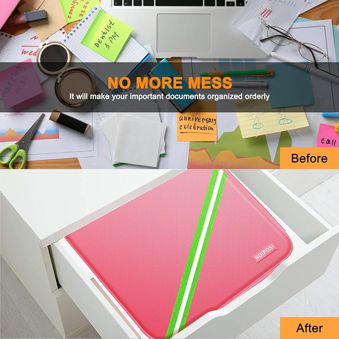 Noiposi 5200℉ Fireproof Document Box with Lock 16.1"x11.4"x4.3"- 8 Layers | Home ,Travel ,Strong, Water Resistant,Safe Storage Document Storage Organizer for Important Documents and File,Pink