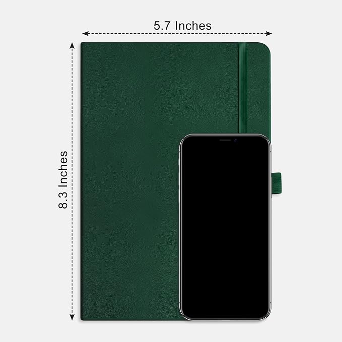 RETTACY Dotted Journal Notebook, 192 Pages, A5 Medium Size (5.7'' x 8.3'') | Leather Hardcover, 100 GSM Thick Paper, for Journaling, Planning, Tracking (Dark green)