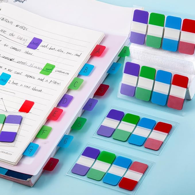 Golcellia 480 Pieces Sticky Index Tabs Transparent Sticky Notes, Colored Page Markers for Bookmarks, Writable and Repositionable Index Annotation Tabs(4 Colors)
