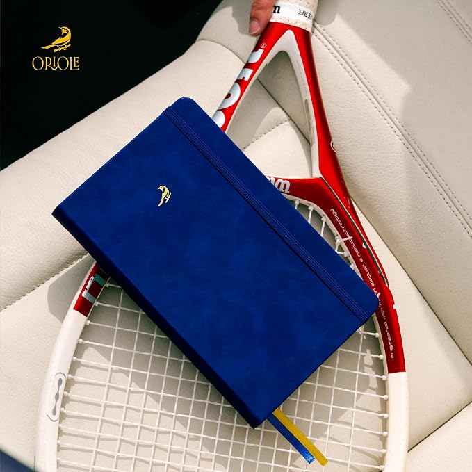 Oriole Vegan Leather Ruled Notebook - Deep Blue | 176 Pages of Thick Lined Paper | Soft Touch Hardcover Journal (5 x 8 in) with Gold Foil Bird Design & Luxury Gift Box