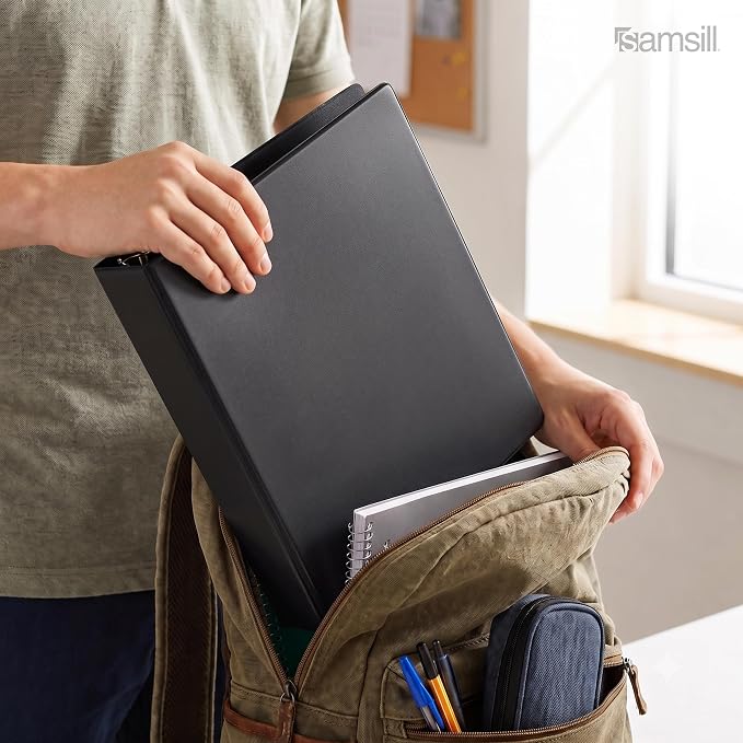 Samsill 3 Inch 3 Ring Binder, Economy Round Ring, Clear View Cover, 550 Sheet Capacity - for School, Home, Office - Black