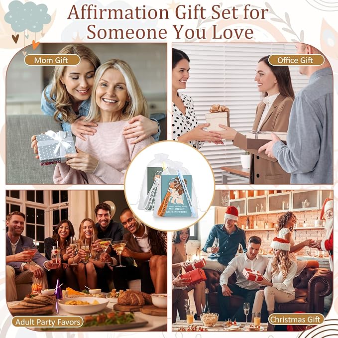 Mooliwe 24 Set Positive Affirmation Gift Set Gratitude Notebooks with Pens Keychains Small Bags Motivational Party Favors for Adult Women Coworkers Employee Group (Plant)