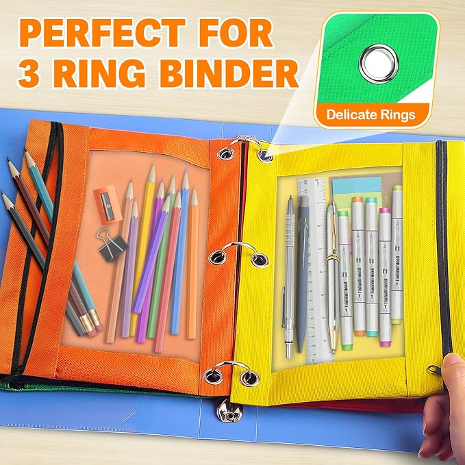 Pencil Pouch for 3 Ring Binder, 160 Packs Zipper Pencil Pouch Bulk in 10 Colors, Pencil Case for Binder with Clear Window for School, Home and Office