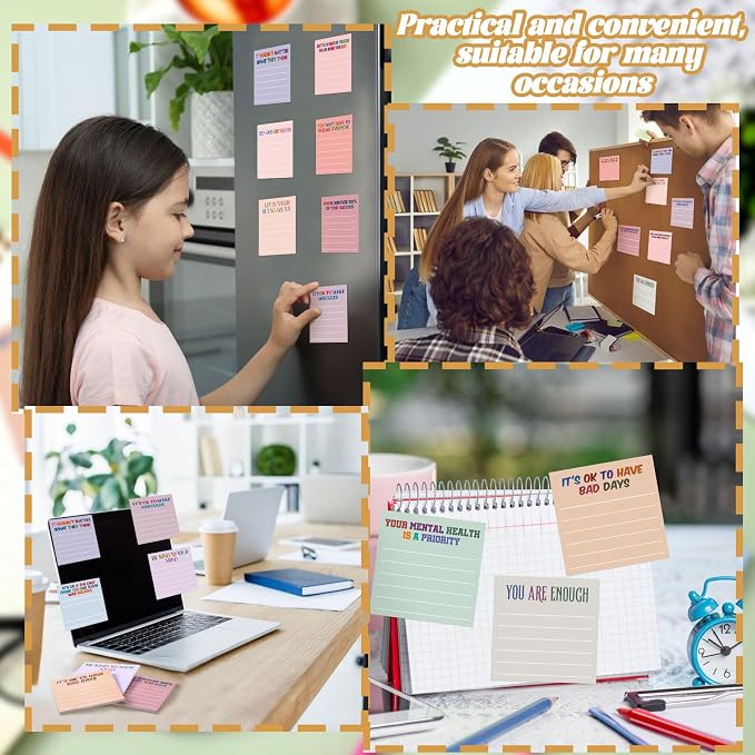 Yinder 24 Pcs Inspirational Sticky Notes, Back to School Supplies, Cute Motivational Sticky Notes Pad Employee Appreciation Gifts Bulk for Teacher Coworker Office 3 x 3'' (Mental Health,Aesthetics)