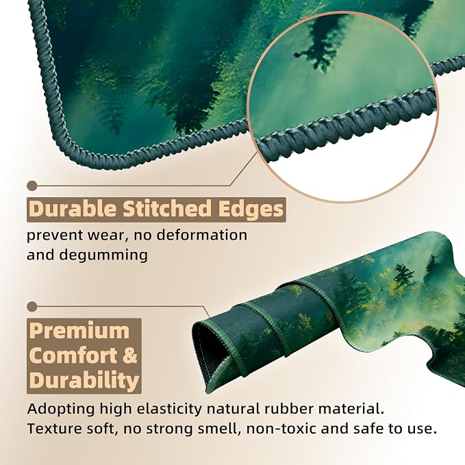 Galdas Mouse Pad,Office Desk Mat Large Gaming Keyboard Pad Durable Stitched Edges Washable Smooth Surface Control & Accuracy Extended Computer Mouse Mat (31.5X11.8In)-Green Forest…