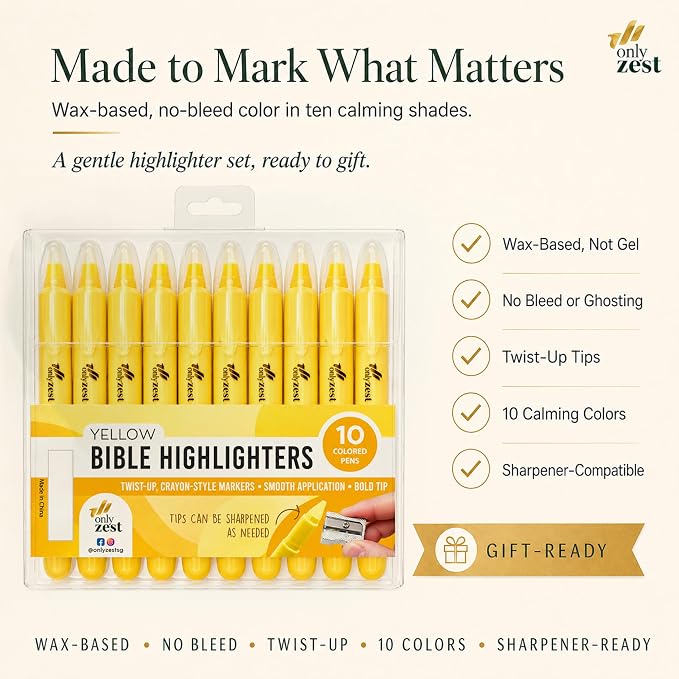 10 Pack Bible Safe Highlighters - Yellow Color, Wax Highlighters | No Bleed, Scripture Markers for Journaling, Study Accessories and School Supplies