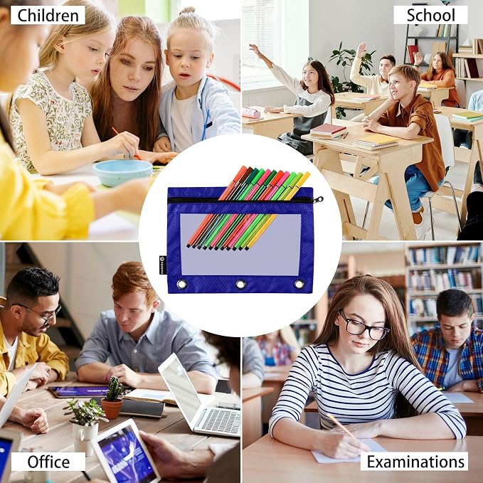 Gredecor Binder Pencil Pouch 3 Ring Navy Blue Zipper Pencil Pouches Case 2 Pack Clear Binder Organizer for School Office