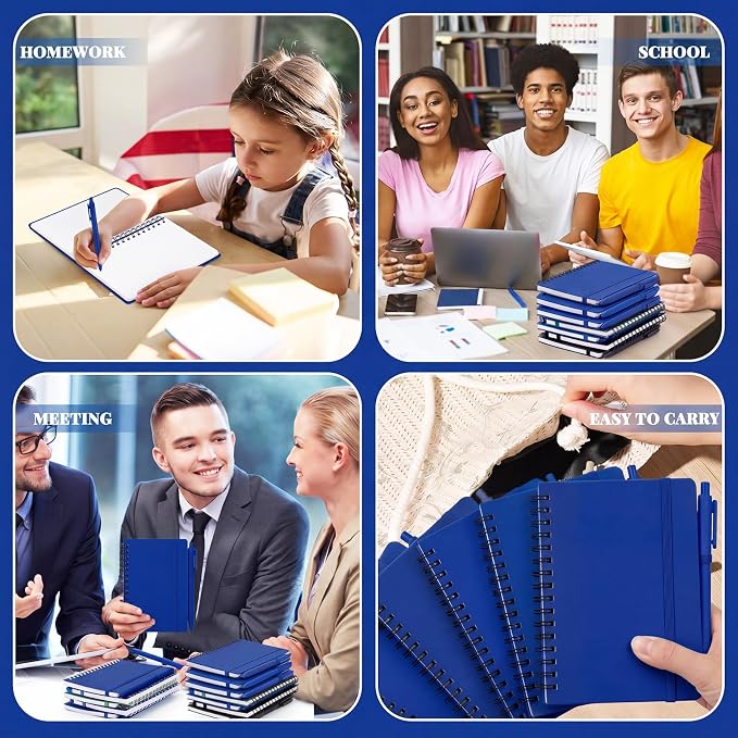Fulmoon 10 Set Small Spiral Notebooks A6 with Pens Bulk, Multicolor 4" x 6" Pocket Notebooks Mini Lined Journals 50 Sheets for Back to School Supplies Students Rewards Office Gifts (Midnight Blue)