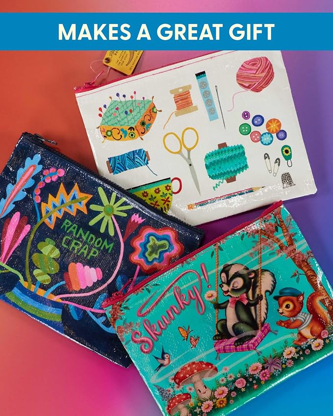 Blue Q Zipper Pouch, Made from 95% Recycled Material, 7.25" h x 9.5" w, Colorful Chunky Zipper