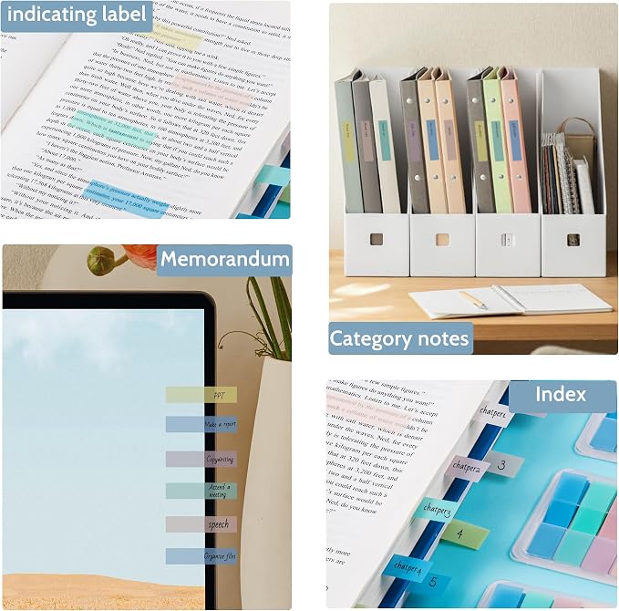 Golcellia Sticky Tabs, Soft Pastel Book Tabs for Notebooks, 300 Pcs | Writable soft pastel paper tabs for books, notes, journals and files, repositionable markers for study, office and home