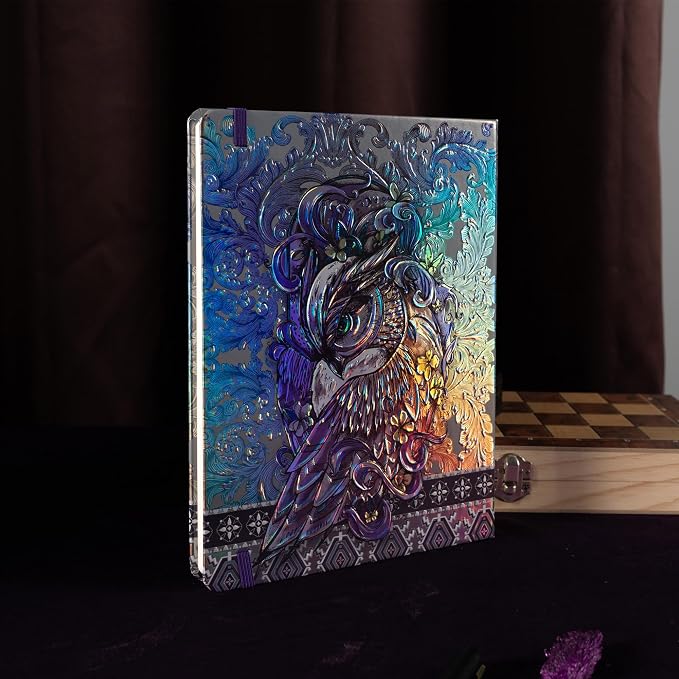 MGGAO B5 Lined Journal Notebook, Aesthetic Owl Embossed, Hardcover | Wide Ruled, 6.8" X 9.1", 192 Pages, Ribbon, Elastic Band, For Women & Men, For School & Office, Writing & Note Taking