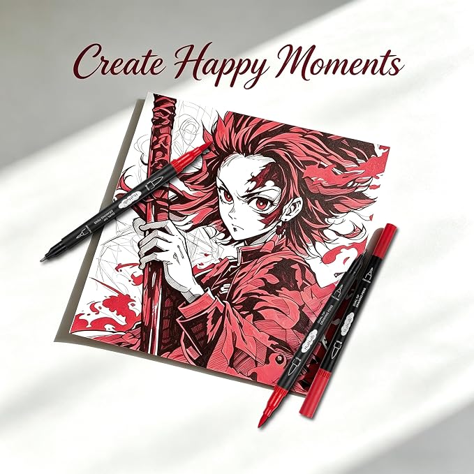 10 Pack Red Markers for Coloring,1-6mm Dual Brush Pens with 0.4mm Fine Tip Markers,Red Drawing Pens for Art Drawing Sketching Calligraphy