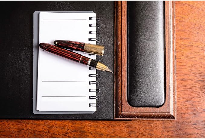 Dacasso 25.5” x 17.25” Walnut & Black Leather Desk Pad w/Side Rails - Luxury Desk Blotter for Writing - Padded Executive Desk Surface Protector