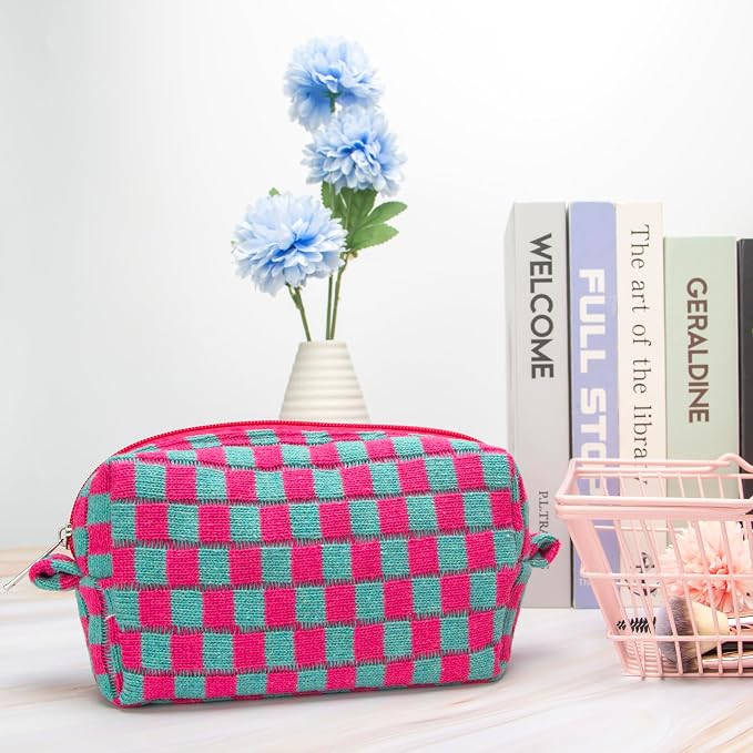 Checkered Makeup Bag for Purse, Small Cosmetic Pouch,Mix Color,6 Pack | Cute Zipper Makeup Organizer for Women, Travel Essentials, Toiletries, Makeup Brushes, Beauty Accessories&Bridesmaid Gifts