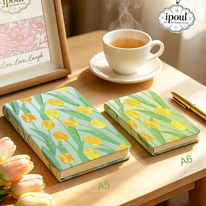Tulip Gifts, Floral Journal, Cute Notebook, Embroidered Flower Cover, A5, Lined Paper, Wide Ruled, Hardcover, Lay Flat, Journal for Women, Pretty, Garden Journal, Tulips