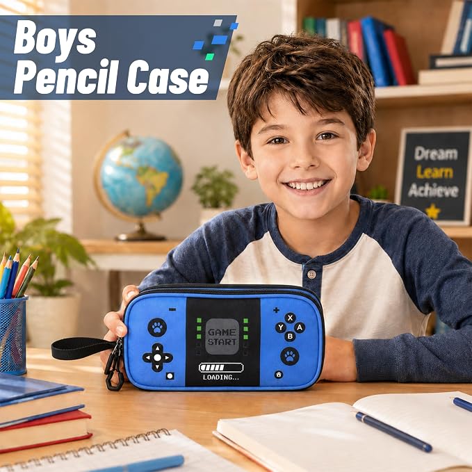Pencil Case for Boys, Large Capacity Pencil Pouch with Zipper Compartments, Gamer Pen Bag Organizer for School Kids Teens
