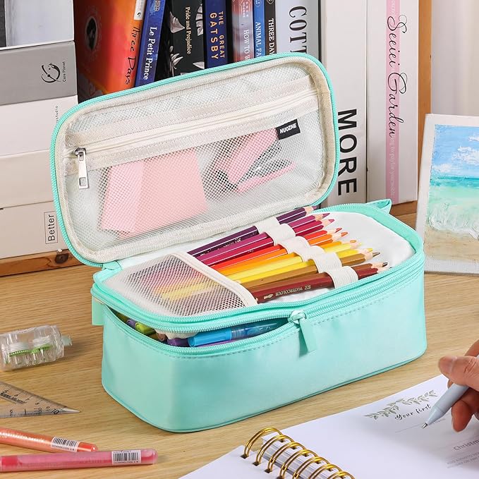 Cute Large Pencil Case Pouch,Personalized Initial Pencil Bag for Girls Boy | Multiple Pockets With Smooth Dual-Zipper, Big Capacity Aesthetic Pen Case Bag For Kids College Art School Gift