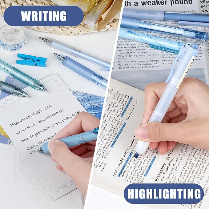 Four Candies Cute Blue Pens, Black Gel Ink, Ocean - 12ct, 0.5mm Fine Point | School Supplies, Office Decor & Desk Accessories for Journaling