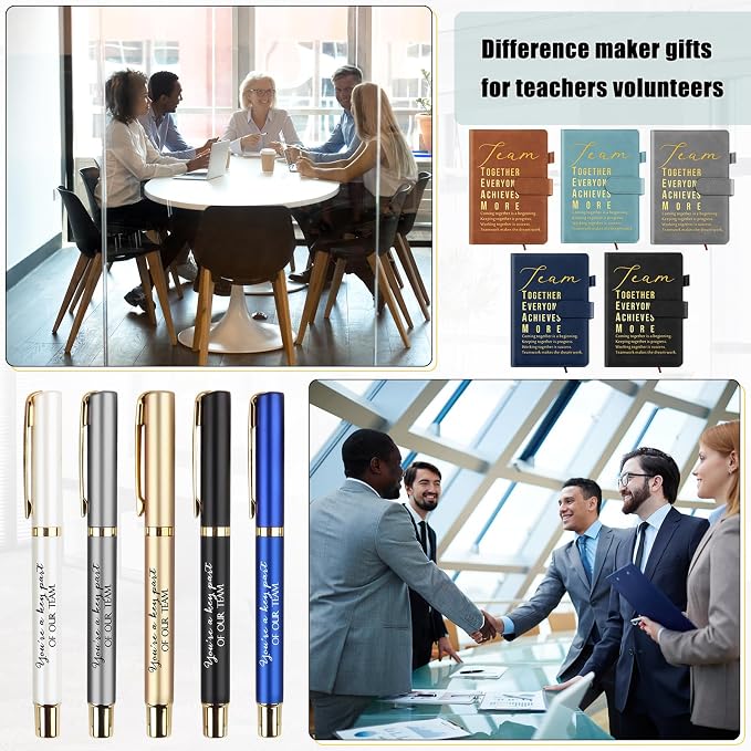 Kosiz 20 Pcs/10 Sets Employee Appreciation Gift Bulk A5 Leather Notebook Inspirational Journal Pen Thank You Gift for Men Women Coworker Teacher Office Back to School(Multicolor,Team)