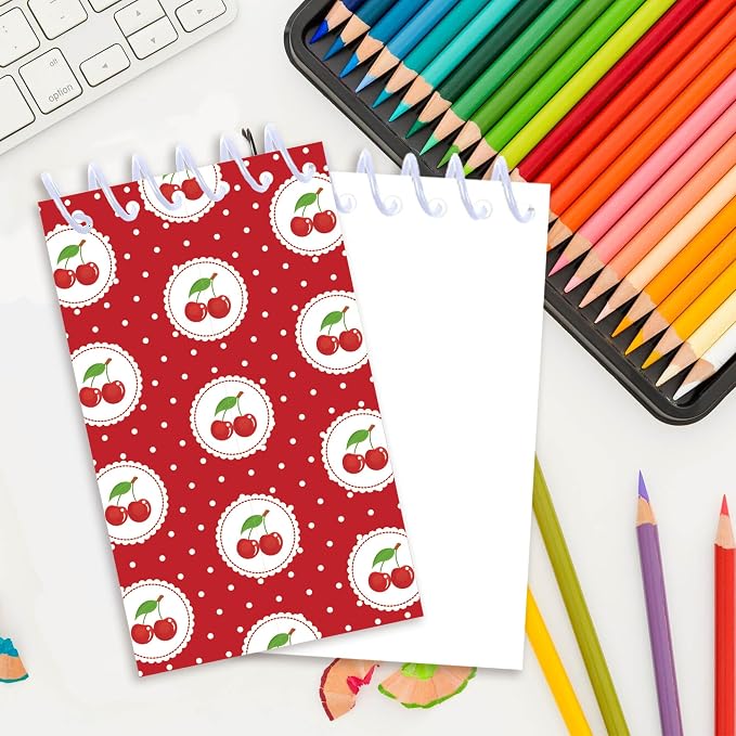 Cherry Mini Coil Notepad 24 Pcs, 2.36 x 3.94 Inch Cute Small Notebooks with 8 Adorable Cherry Designs, 16 Sheets 32 Pages, Memo Pads for Daily Planning, Shopping Lists, Office School Supplies