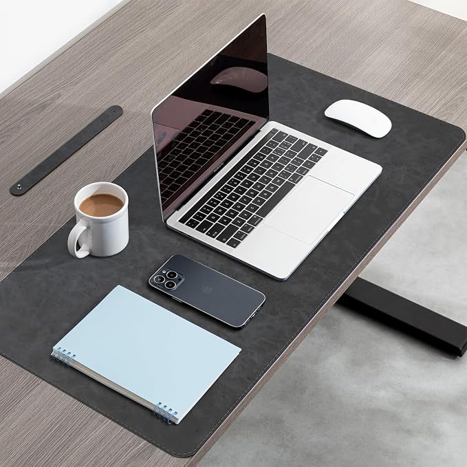 CHEERYGOO Leather Desk Pad Protector, Mouse Pad, Office Desk Mat, Non-Slip PU Leather Desk Blotter, Laptop Desk Pad, Waterproof Desk Writing Pad for Office and Home 36"x17" XL Dark Grey