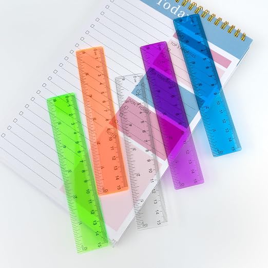 5 PCS 15 cm / 6 Inch Clear Plastic Colorful Rulers See Through with Inches and Centimeters Lightweight Small Ruler School and Office Supplies Assorted Colors