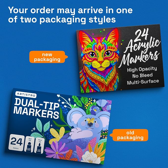ARTISTRO 24 Precision Dual-Tip Acrylic Paint Markers – Paint Pens Set with Dot & Fine Tips for Fabric, Rock, Glass, Wood, Coloring Books – Arts & Crafts Gift – Classroom Must Haves & School Supplies