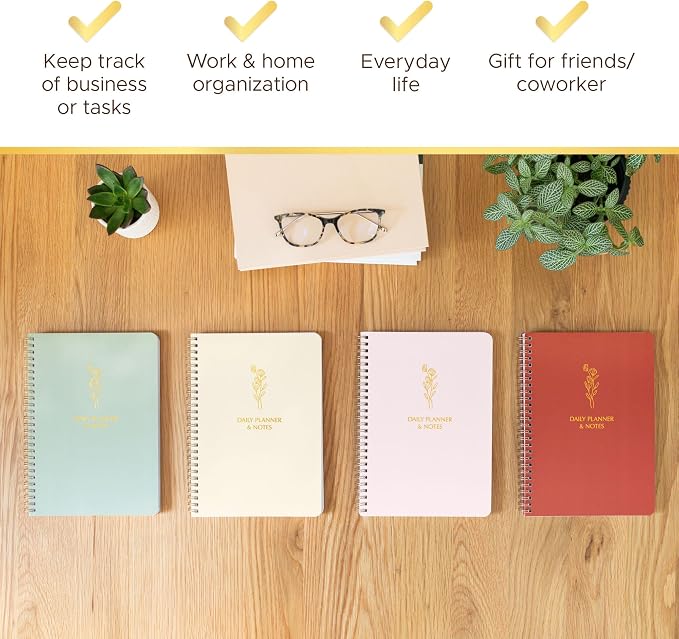 Simple Daily Planner Undated with Hourly Schedule - 6.5x9.25" Sage Green Day Planner & Spiral To Do List Notebook - Aesthetic and Cute Work Journal, Task Organizer Notepad and Productivity Planners