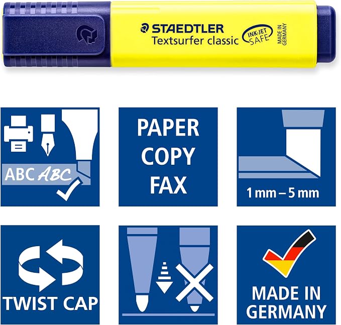 STAEDTLER 364 WP20 Textsurfer Classic Highlighter - Assorted Neon and Pastel Colours (Pack of All 20 Colours)