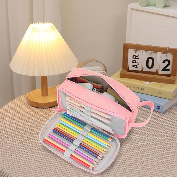 Yeplan Pink Large Capacity Pencil Pouch | Pencil Bag,Pencil Box,Cute Pencil Case,Stationery,Durable Light Weight Material,Back To School, Pencil Case For Girls