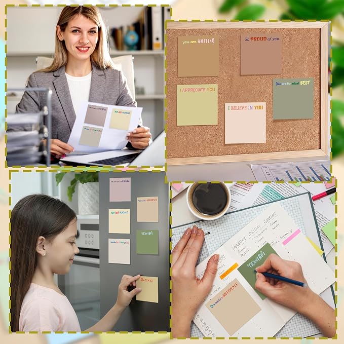 Yinder 24 Pcs Inspirational Sticky Notes, Back to School Supplies, Cute Motivational Sticky Notes Pad Employee Appreciation Gifts Bulk for Teacher Coworker Office 3 x 3'' (Thank You,Boho)
