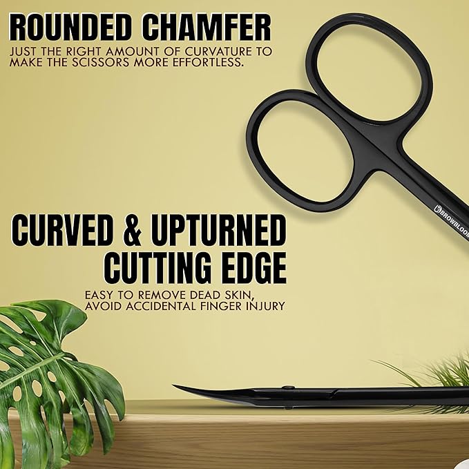 Precision Cuticle Scissors for Manicure, Pedicure, Eyebrow, and Eyelash Grooming - Extra Sharp Multi-Color Curved Cuticle Scissors with Black Storage Case for Men and Women (Black)