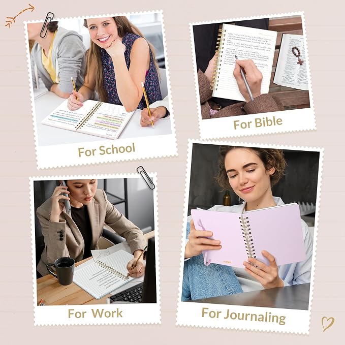 SUNEE Lined Spiral Journal Notebook for Women, 146 Pages College Ruled Hardcover Journaling Notebook for Work, Note Taking and Office School Supplies, A5 - Beige
