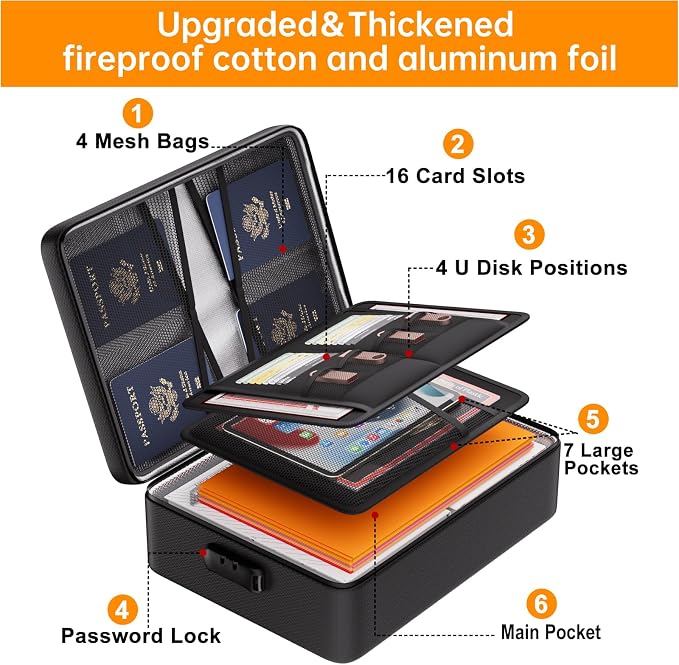 DocSafe 5200°F Fireproof Document Organizer Box with Lock, Heat Insulated | Upgraded Fire&Water-Resistant Box 8 Layers File Organizer,Portable Home Travel Safe Storage for Important Documents and More